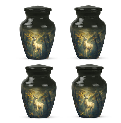 Charcoal Black Deer Cremation Urn side profile showing urn shape - traditional deer engraving with hand-polished finish - 10 inch aluminum urn for cremated remains