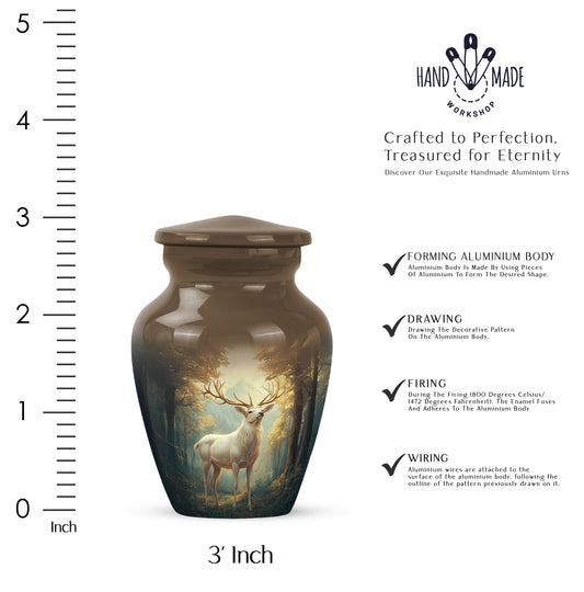 Amber Gold Deer Cremation Urn close-up of engraving and surface detail - timeless deer motif etched into premium metal - mini keepsake memorial for portion of cremation ashes