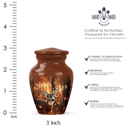 Gilded Gold Deer Cremation Urn close-up of engraving and surface detail - timeless deer motif etched into premium metal - mini keepsake memorial for portion of cremation ashes