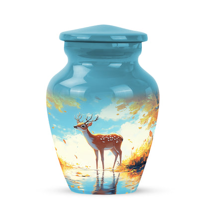 Everlasting Teal Deer Devotion Urn for Human Ashes - 10-inch, 200 cu in - Yatskia
