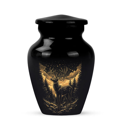 Distinguished Black Deer Cremation Urn for Ashes - 10-inch, 200 cu in - Yatskia