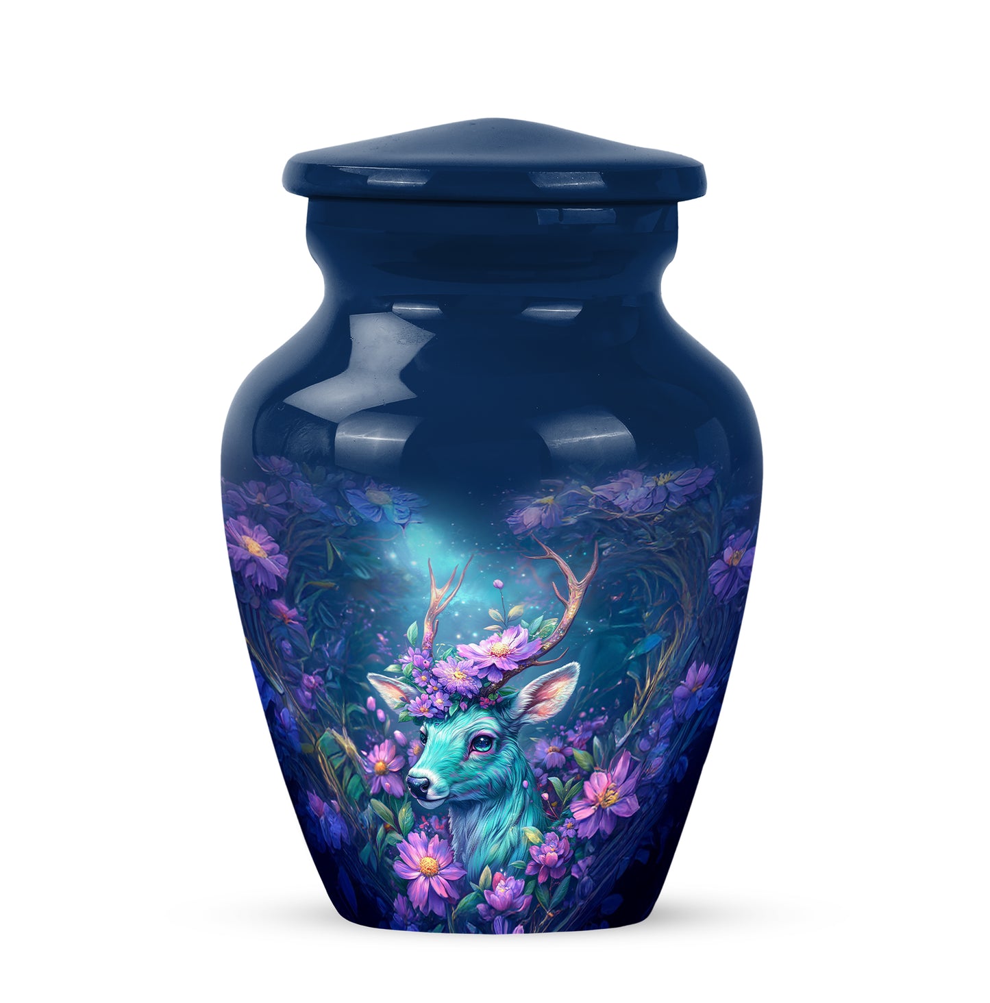 Blue Breathtaking Deer Memorial Urn for Ashes - 10-inch, 200 cu in - Yatskia