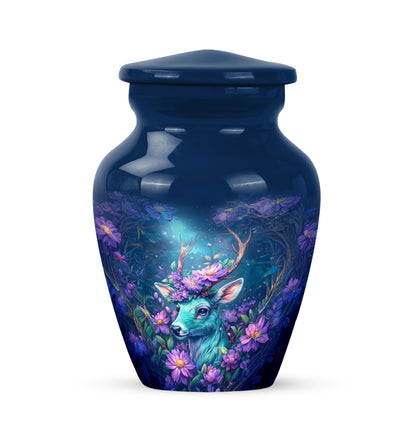 Blue Breathtaking Deer Memorial Urn for Ashes - 10-inch, 200 cu in - Yatskia