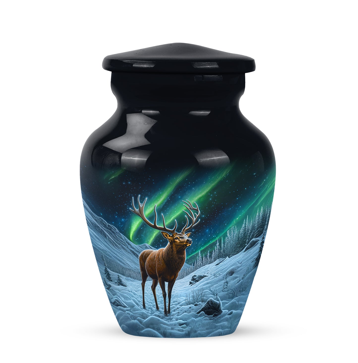 Black Treasured Deer Cremation Urns for Human Ashes - 10-inch, 200 cu in - Yatskia