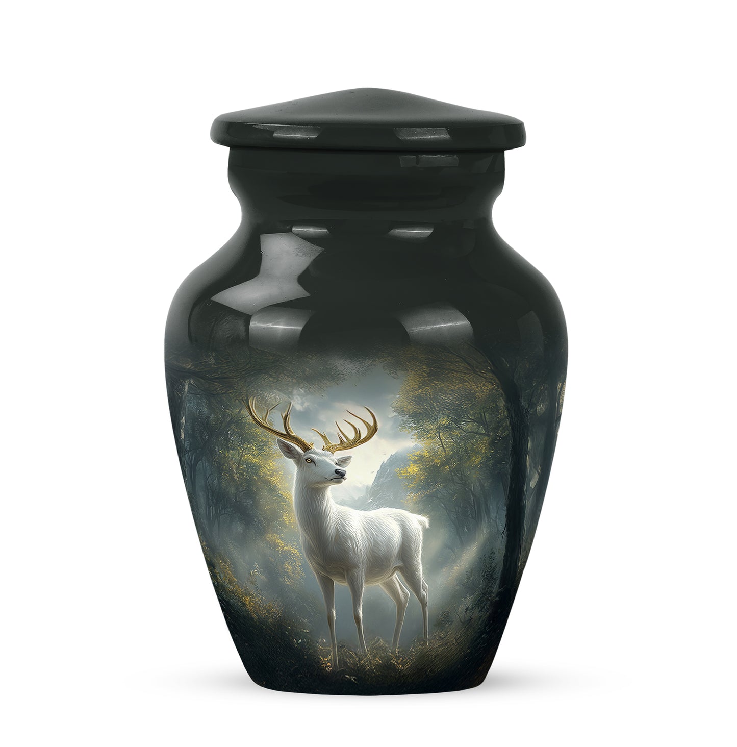 Graceful Black Deer Memorial Urn for Human Ashes - 10-inch, 200 cu in - Yatskia