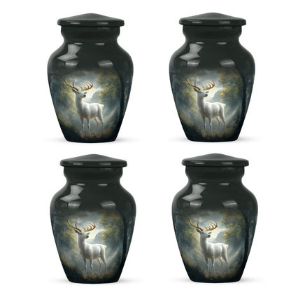Charcoal Black Deer Cremation Urn side profile showing urn shape - traditional deer engraving with hand-polished finish - 10 inch aluminum urn for cremated remains