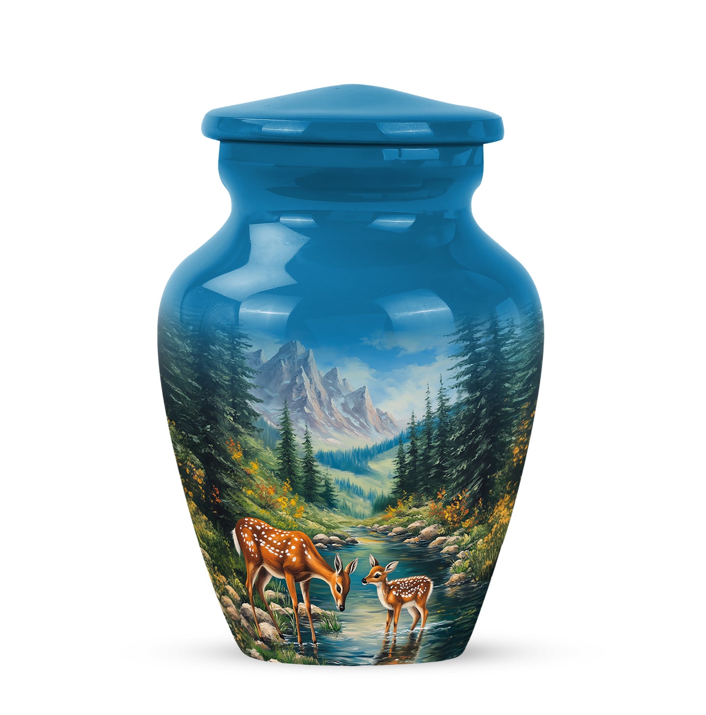 Personalized Blue Steadfast Deer Cremation Urns for Human Ashes - 10-inch, 200 cu in - Yatskia
