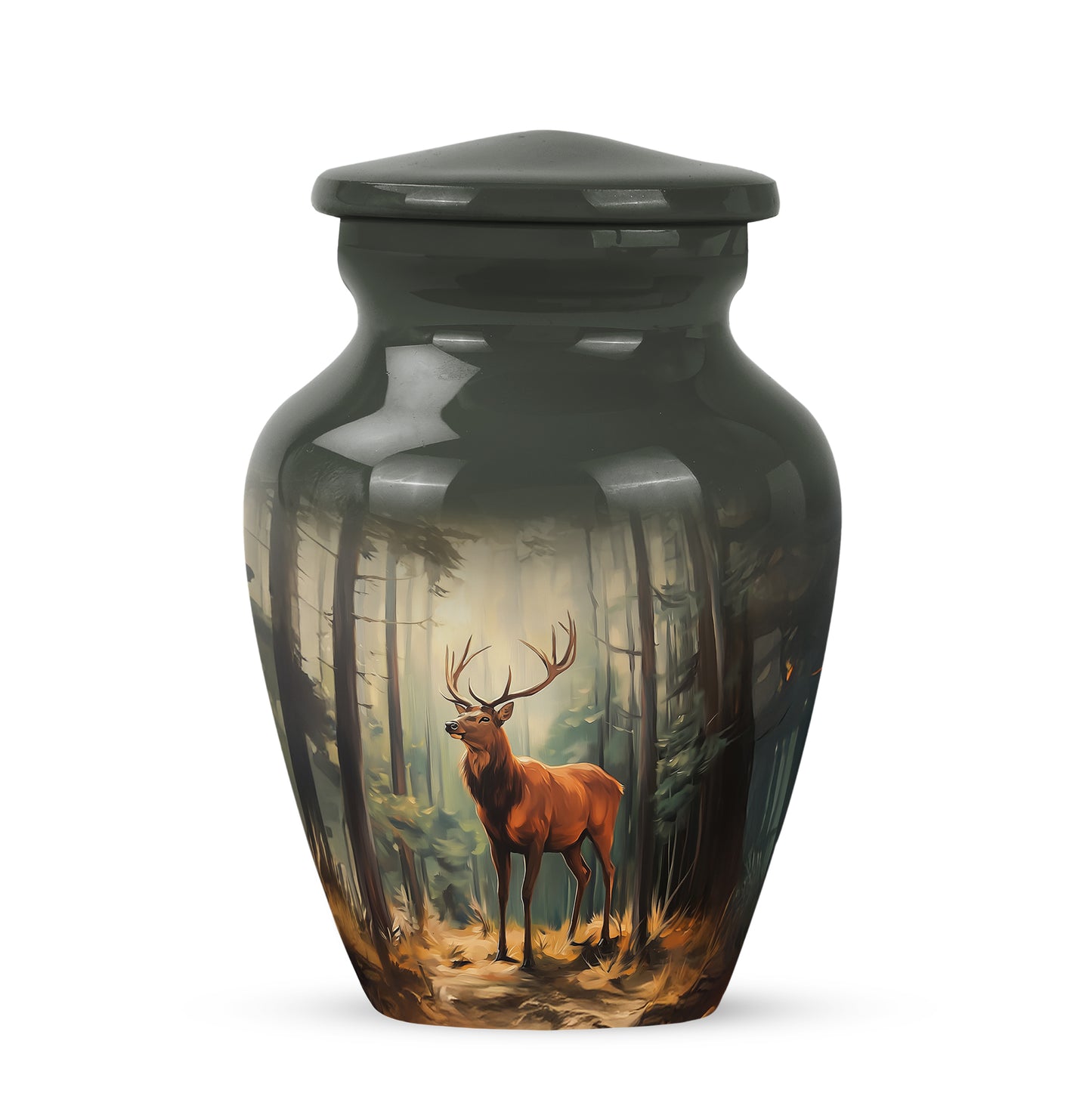 Radiant Deer Memorial Cremation Urns - Black 10-inch, 200 cu in - Yatskia