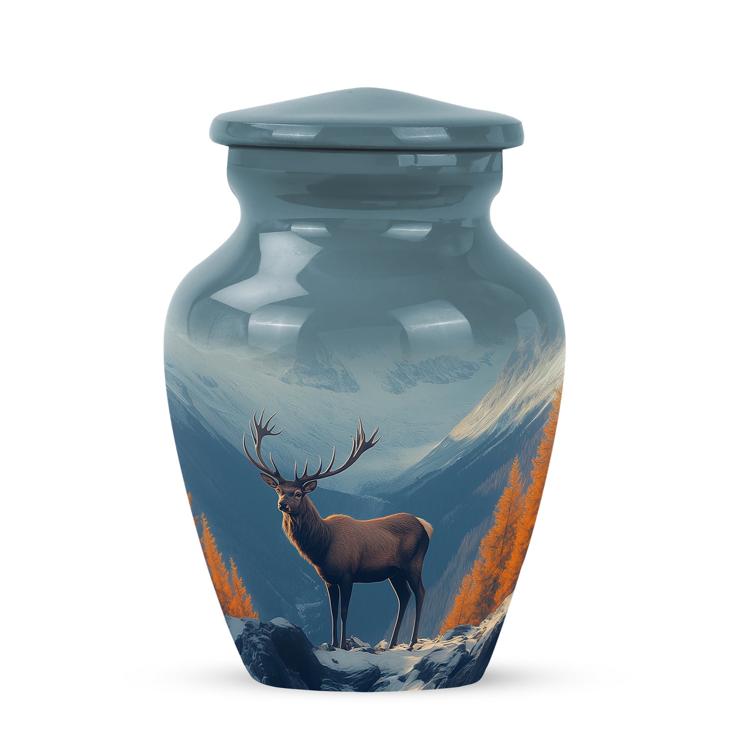 Graceful Blue Deer Testament Urn for Human Ashes - 10-inch, 200 cu in - Yatskia