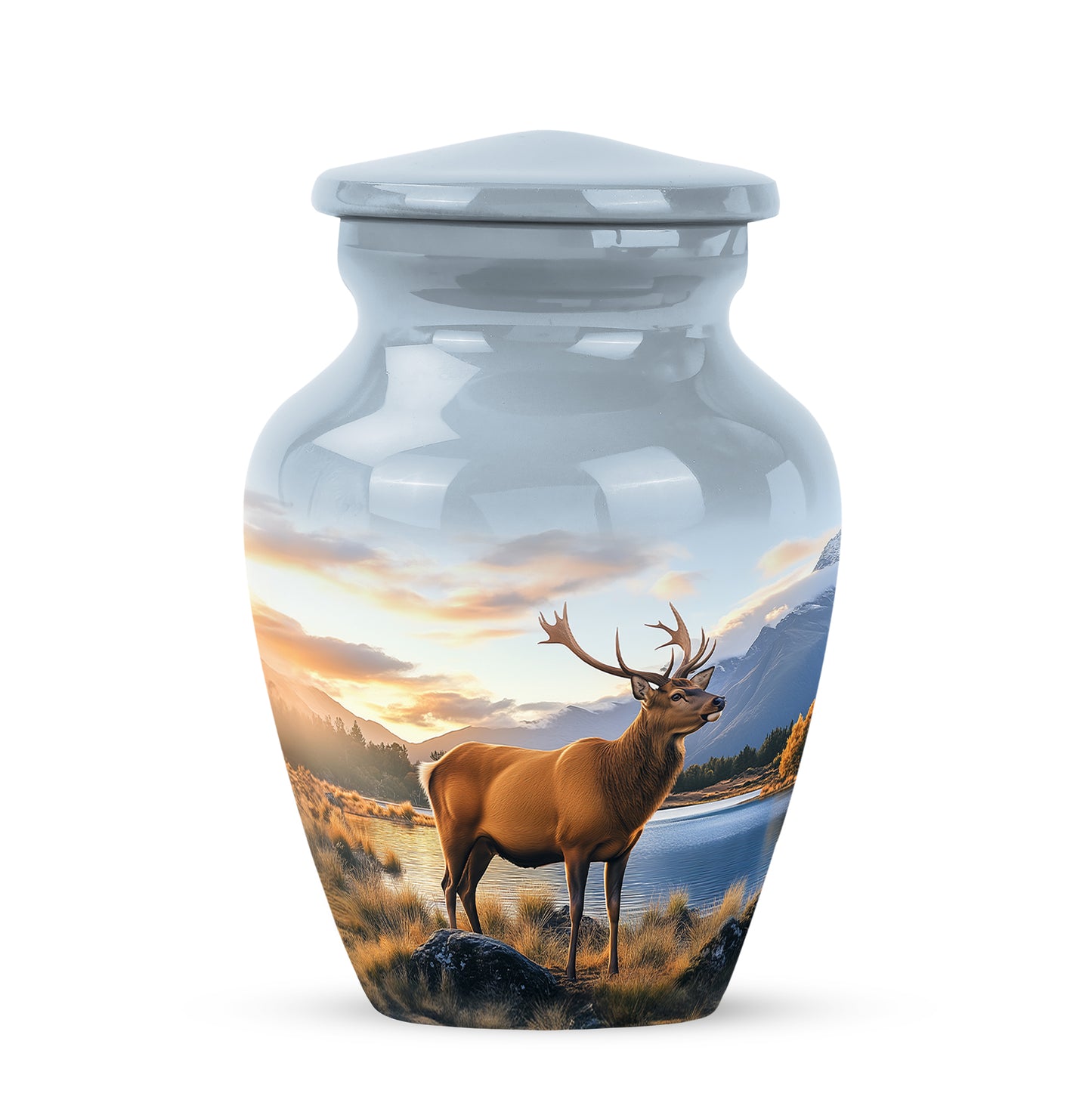 Personalized Blue Steadfast Deer Cremation Urns for Human Ashes - 10-inch, 200 cu in - Yatskia