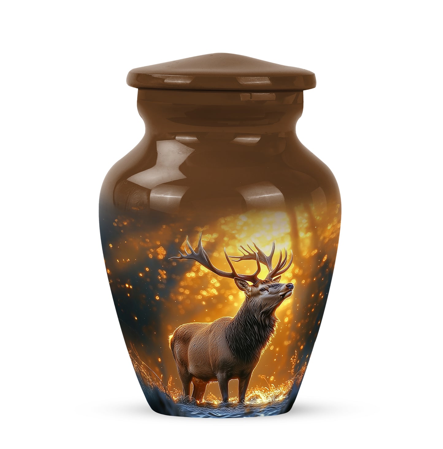 Gold Deer Sanctuary Cremation Urns for Human Ashes - 10-inch, 200 cu in - Yatskia