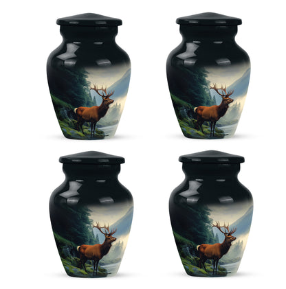 Twilight Blue Deer Cremation Urn side profile showing urn shape - elegant classic deer relief with fine detailing - 10 inch aluminum urn for cremated remains