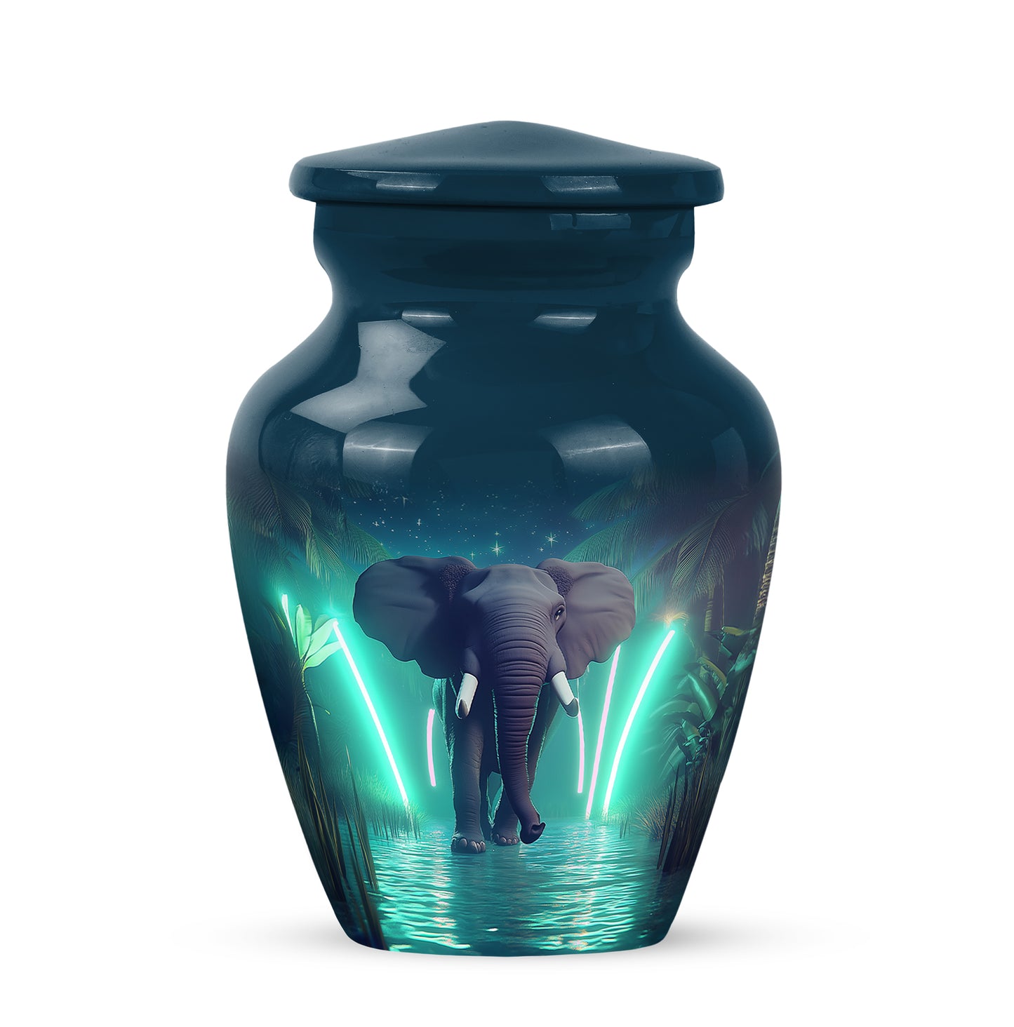 Blue Exquisite Elephant Memorial Urn for Ashes - 10-inch, 200 cu in - Yatskia