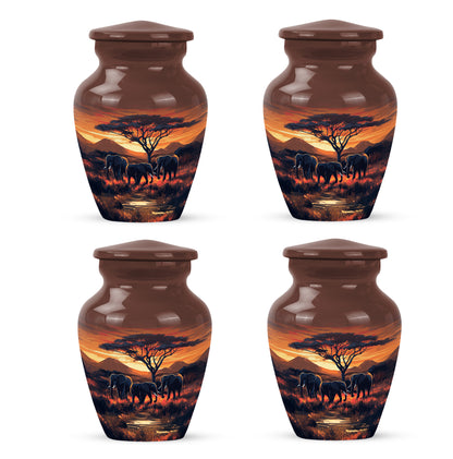 Deep Red Elephant Cremation Urn side profile showing urn shape - timeless elephant motif etched into premium metal - 10 inch aluminum urn for cremated remains