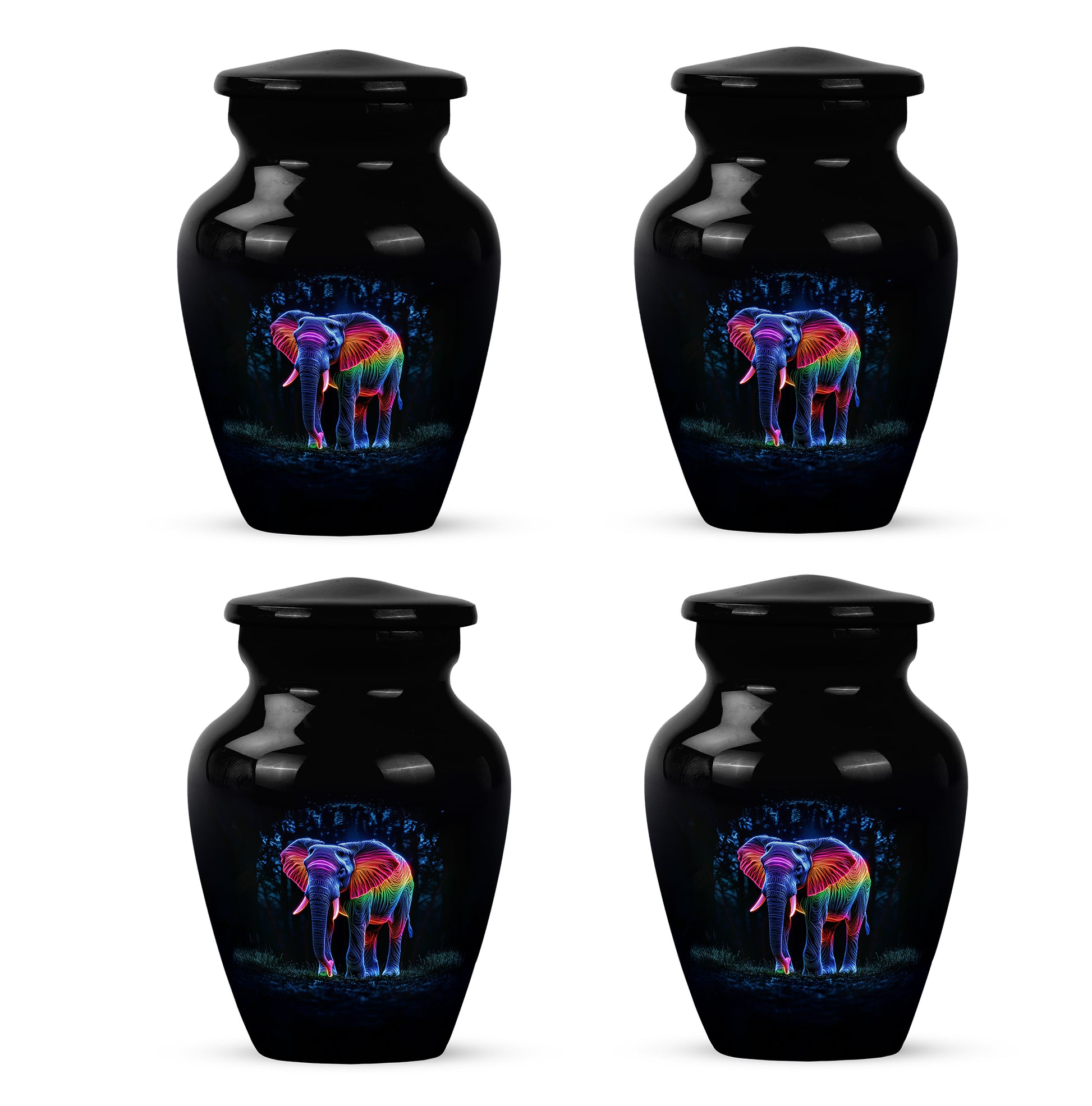 Obsidian Black Elephant Cremation Urn side profile showing urn shape - elegant classic elephant relief with fine detailing - 10 inch aluminum urn for cremated remains