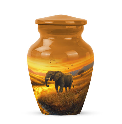 Gold Venerable Elephant Cremation Urns for Human Ashes - 10-inch, 200 cu in - Yatskia