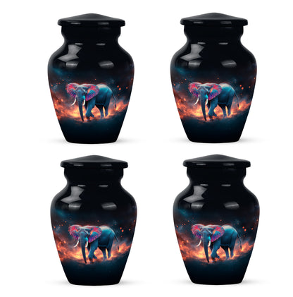 Deep Black Elephant Cremation Urn side profile showing urn shape - timeless elephant motif etched into premium metal - 10 inch aluminum urn for cremated remains