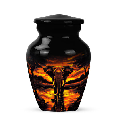 Black Treasured Elephant Cremation Urns for Human Ashes - 10-inch, 200 cu in - Yatskia