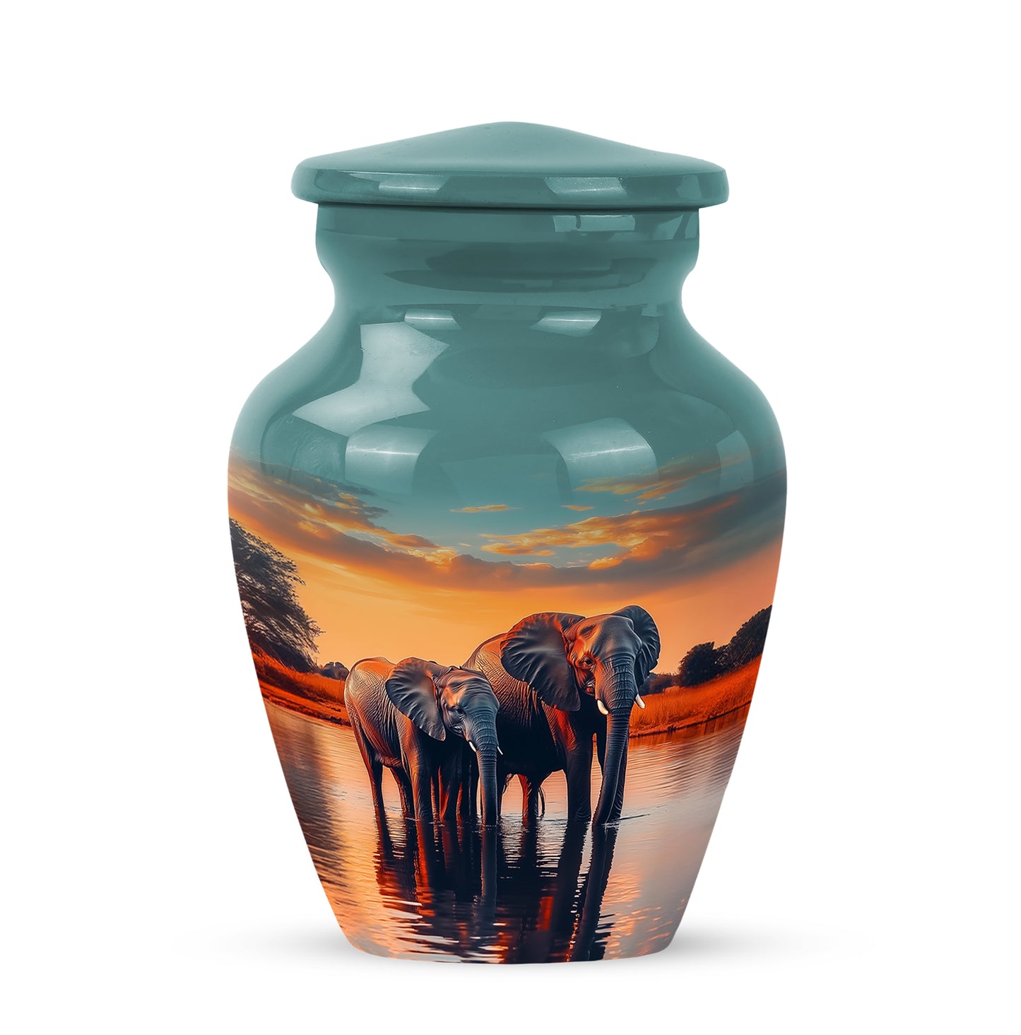 Teal Stately Elephant Cremation Urns for Human Ashes - 10-inch, 200 cu in - Yatskia