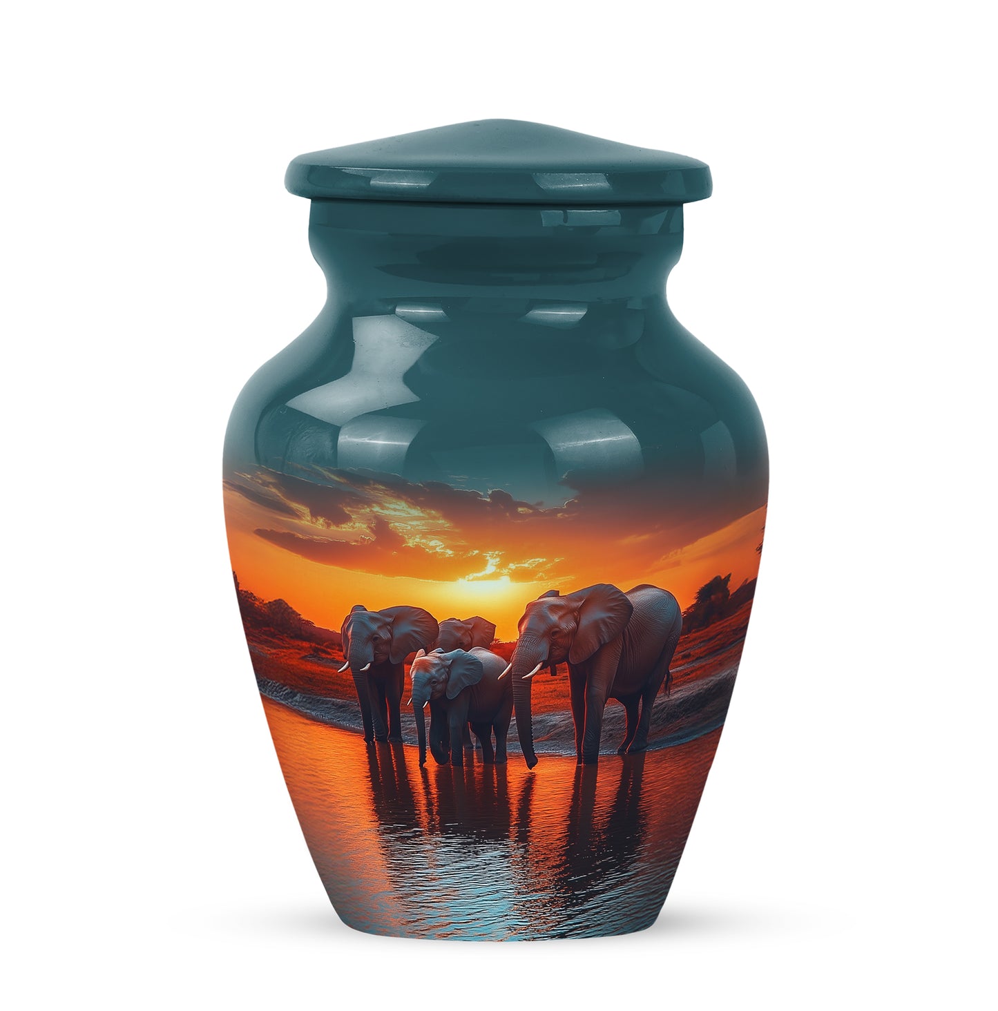 Everlasting Teal Elephant Solace Urn for Human Ashes - 10-inch, 200 cu in - Yatskia