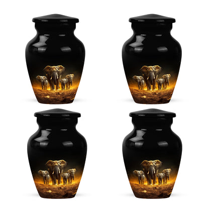 Midnight Black Elephant Cremation Urn side profile showing urn shape - elegant classic elephant relief with fine detailing - 10 inch aluminum urn for cremated remains