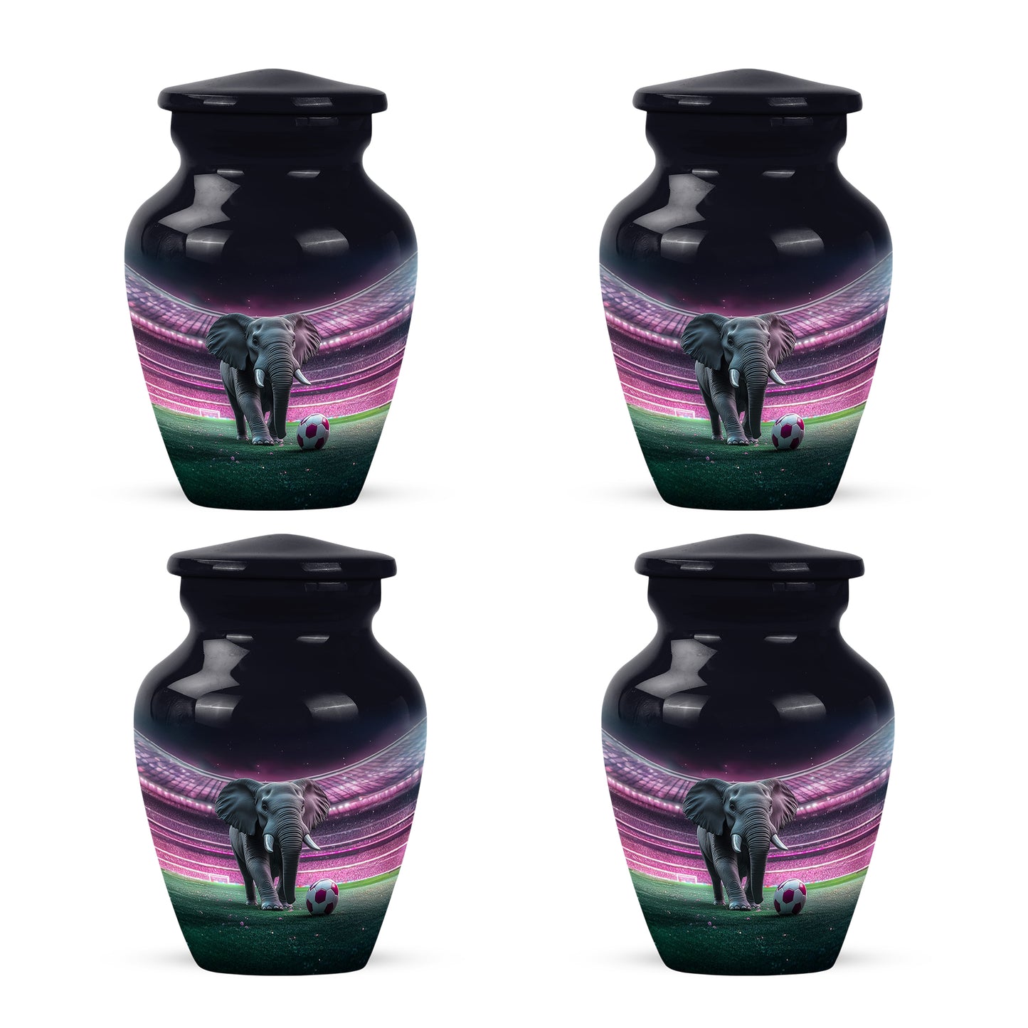 Obsidian Black Elephant Cremation Urn side profile showing urn shape - traditional elephant engraving with hand-polished finish - 10 inch aluminum urn for cremated remains