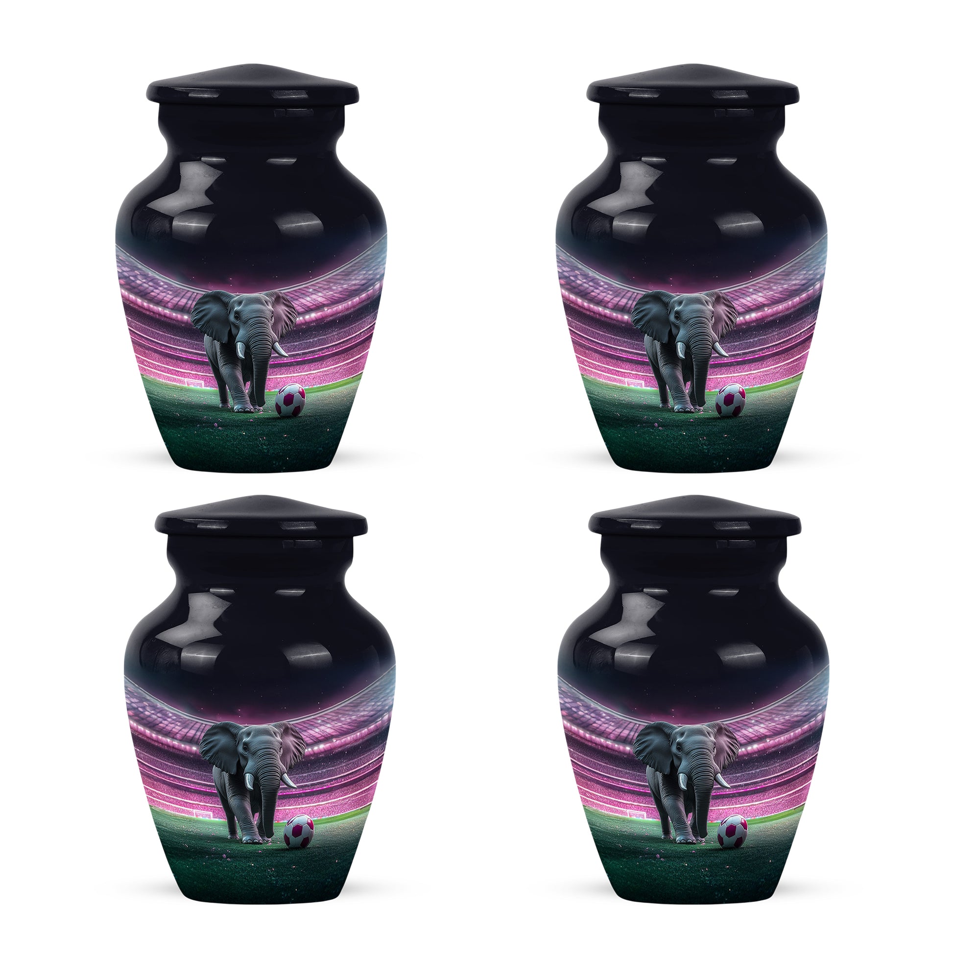 Obsidian Black Elephant Cremation Urn side profile showing urn shape - traditional elephant engraving with hand-polished finish - 10 inch aluminum urn for cremated remains
