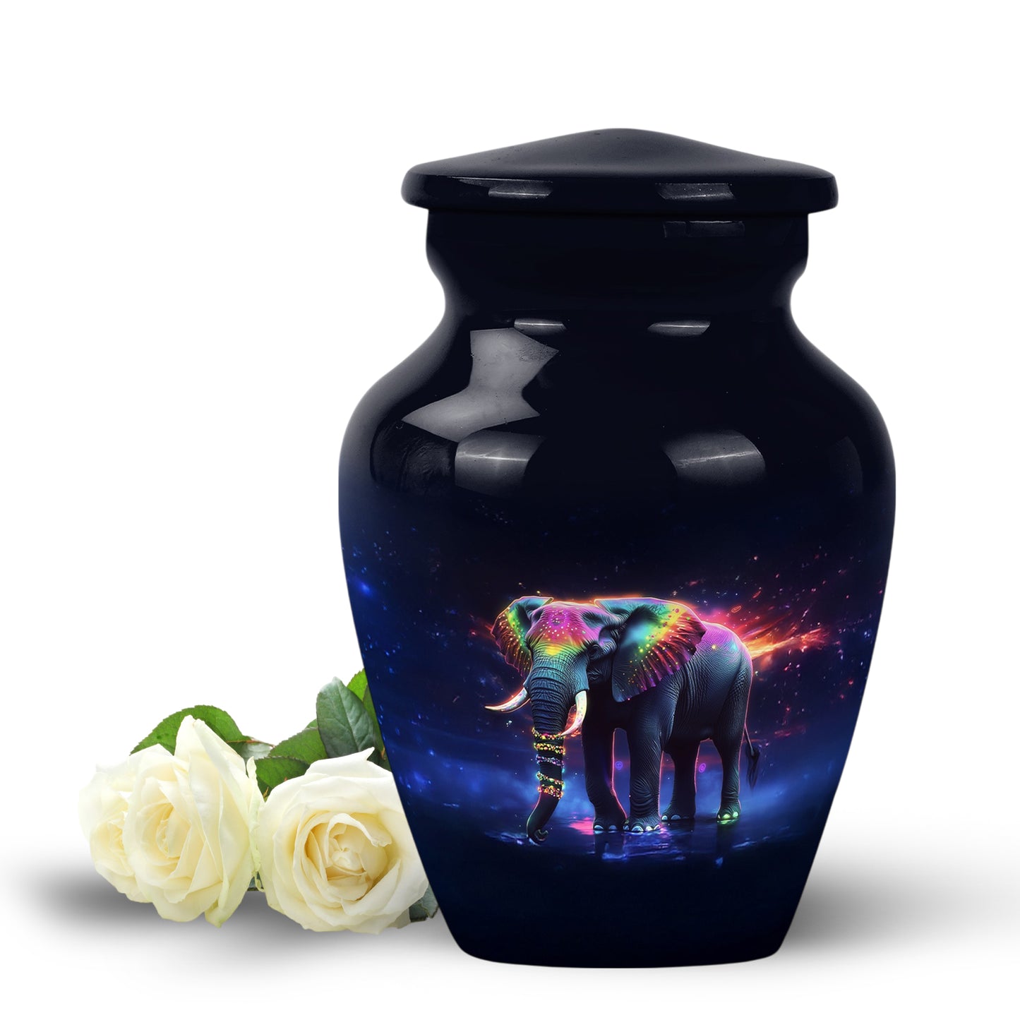 Personalized Elephant Cremation Urns - Pristine Black 10-inch, 200 cu in - Yatskia