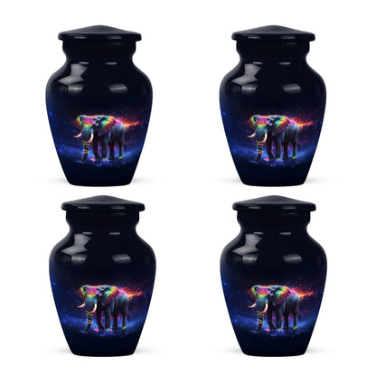 Jet Black Elephant Cremation Urn side profile showing urn shape - classic sculpted elephant pattern on smooth aluminum - 10 inch aluminum urn for cremated remains