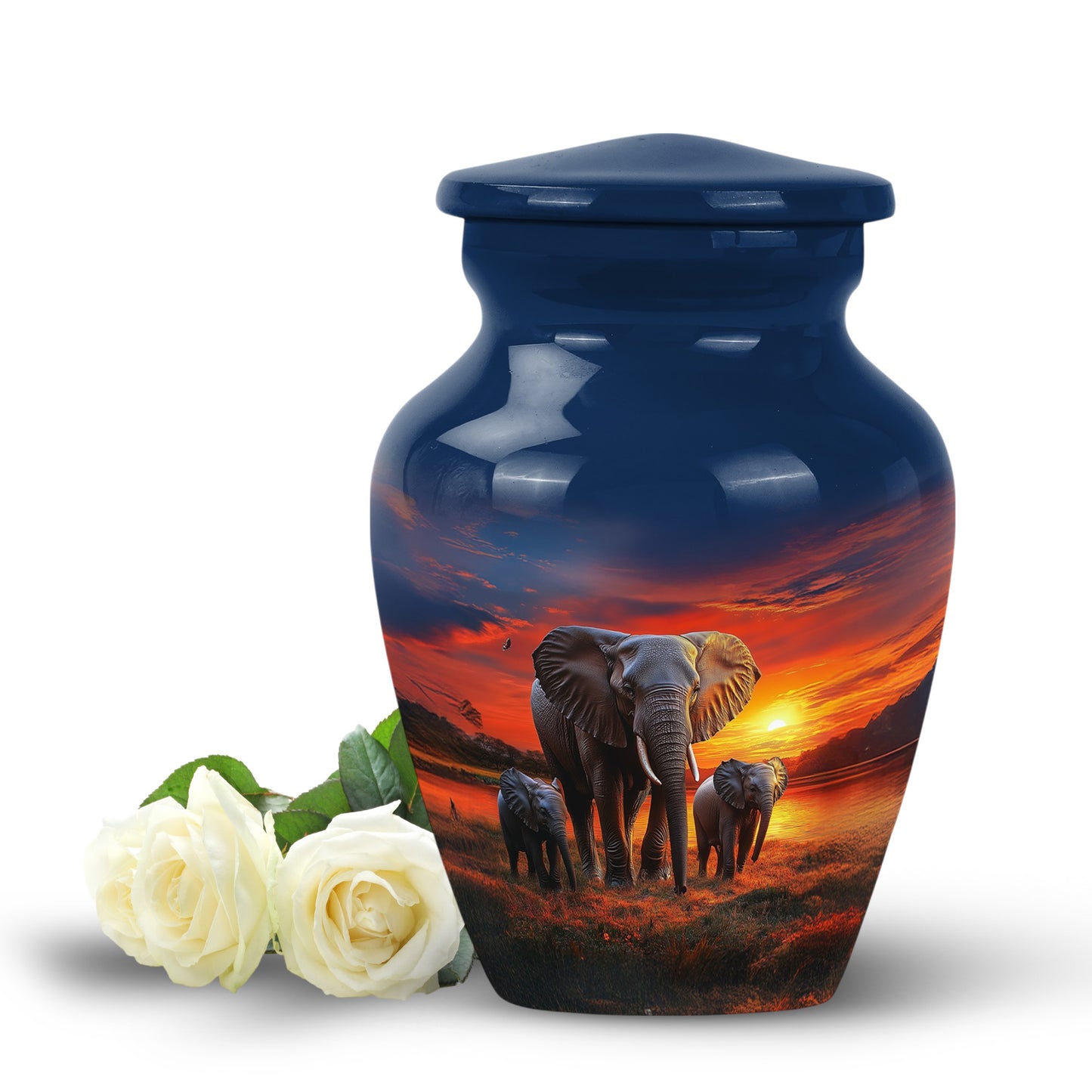 Blue Stately Elephant Cremation Urns for Human Ashes - 10-inch, 200 cu in - Yatskia
