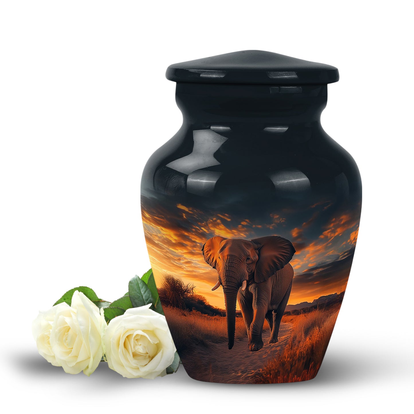 Black Beloved Elephant Cremation Urns for Human Ashes - 10-inch, 200 cu in - Yatskia