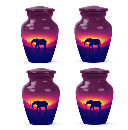 Soft Pink Elephant Cremation Urn side profile showing urn shape - elegant classic elephant relief with fine detailing - 10 inch aluminum urn for cremated remains