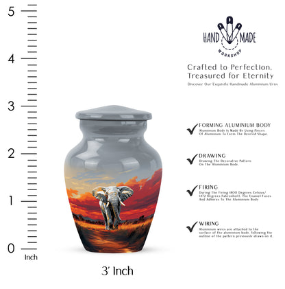 Slate Gray Elephant Cremation Urn close-up of engraving and surface detail - traditional elephant engraving with hand-polished finish - mini keepsake memorial for portion of cremation ashes