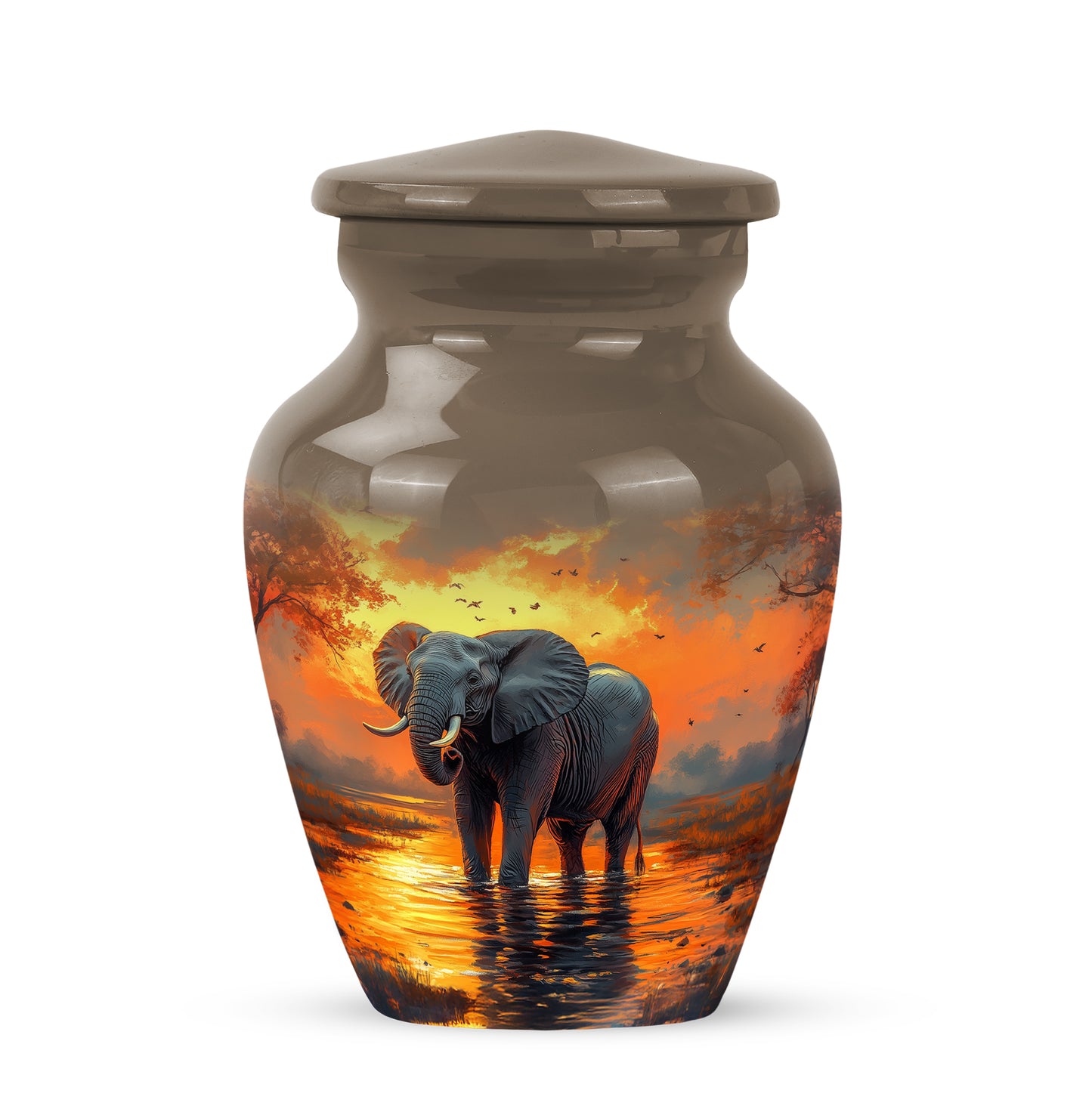 Gold Comforting Elephant Memorial Urn for Ashes - 10-inch, 200 cu in - Yatskia