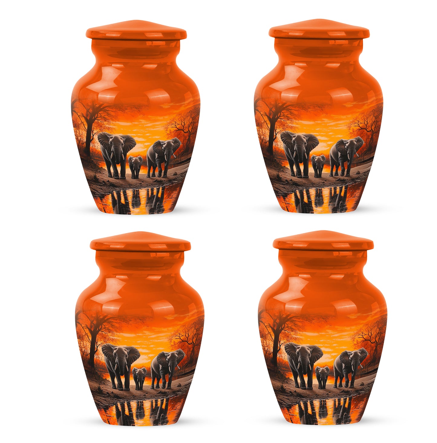 Warm Gold Elephant Cremation Urn side profile showing urn shape - traditional elephant engraving with hand-polished finish - 10 inch aluminum urn for cremated remains