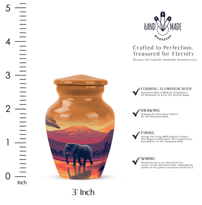 Warm Gold Elephant Cremation Urn close-up of engraving and surface detail - elegant classic elephant relief with fine detailing - mini keepsake memorial for portion of cremation ashes