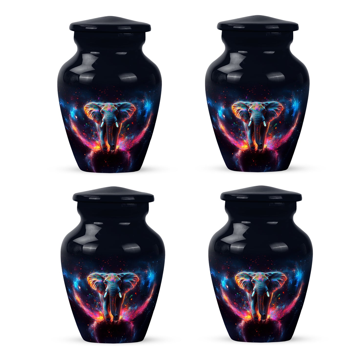 Ebony Elephant Cremation Urn side profile showing urn shape - timeless elephant motif etched into premium metal - 10 inch aluminum urn for cremated remains