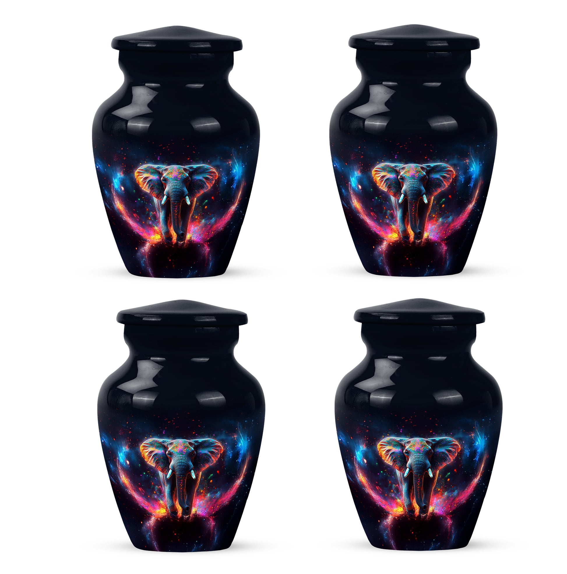 Ebony Elephant Cremation Urn side profile showing urn shape - timeless elephant motif etched into premium metal - 10 inch aluminum urn for cremated remains