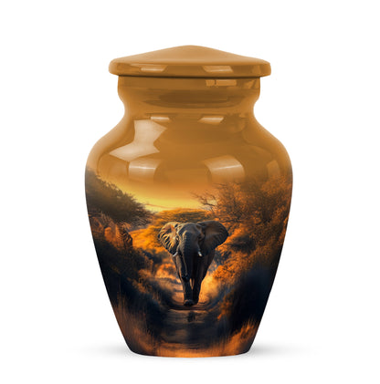 Personalized Gold Revered Elephant Cremation Urns for Human Ashes - 10-inch, 200 cu in - Yatskia