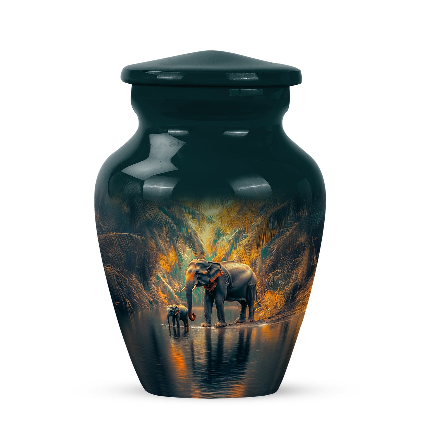 Teal Serene Elephant Memorial Urn for Ashes - 10-inch, 200 cu in - Yatskia