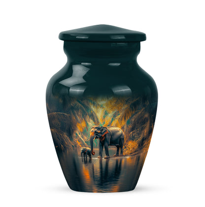 Teal Serene Elephant Memorial Urn for Ashes - 10-inch, 200 cu in - Yatskia