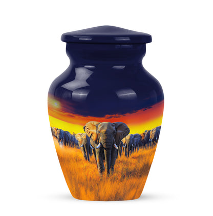 Blue Stately Elephant Cremation Urns for Human Ashes - 10-inch, 200 cu in - Yatskia