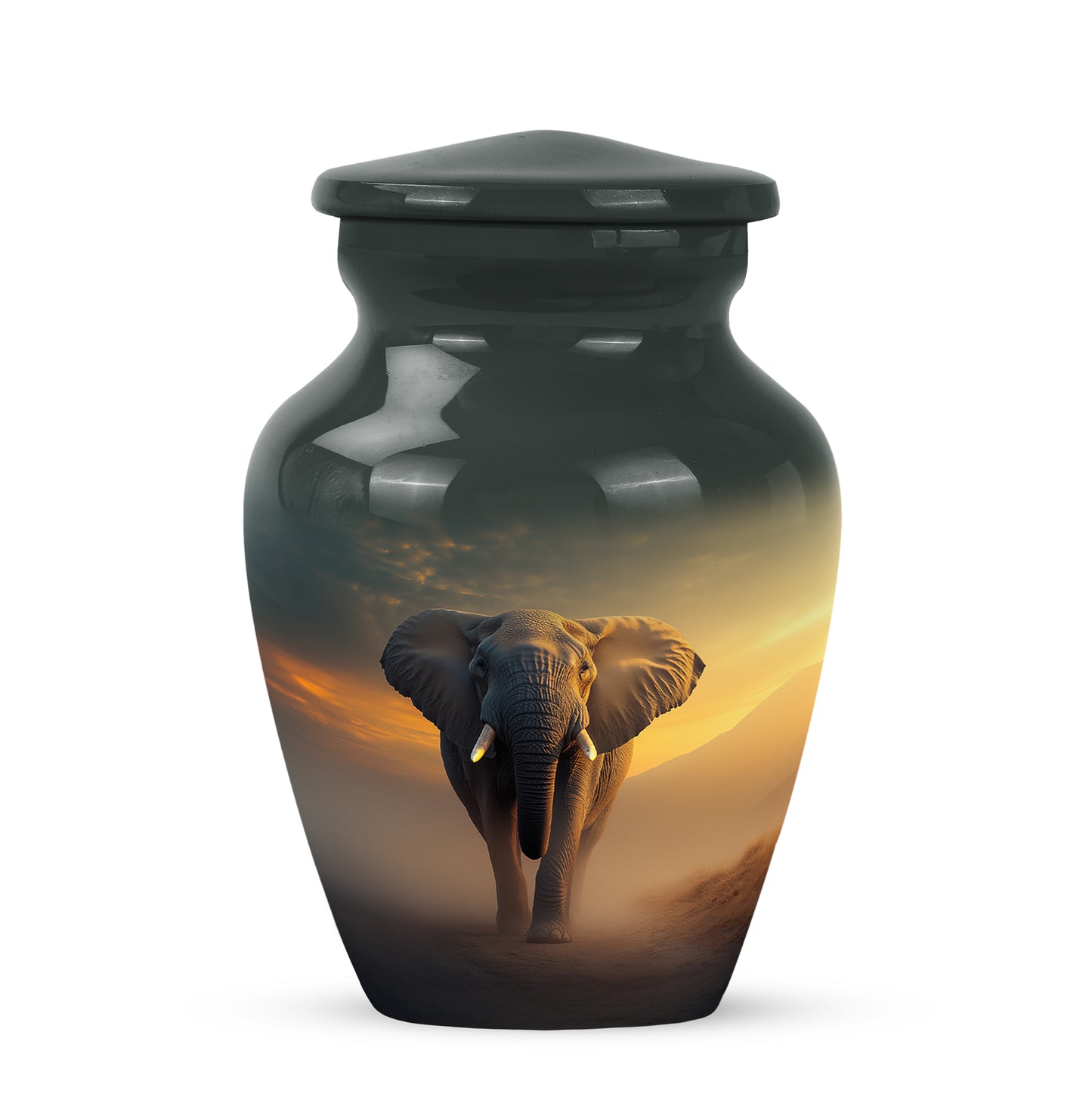 Personalized Elephant Cremation Urns - Tranquil Black 10-inch, 200 cu in - Yatskia