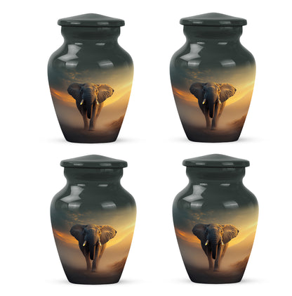Rich Black Elephant Cremation Urn side profile showing urn shape - timeless elephant motif etched into premium metal - 10 inch aluminum urn for cremated remains