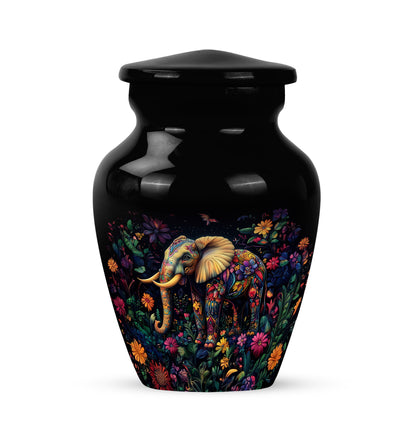 Luminous Black Elephant Honor Urn for Human Ashes - 10-inch, 200 cu in - Yatskia