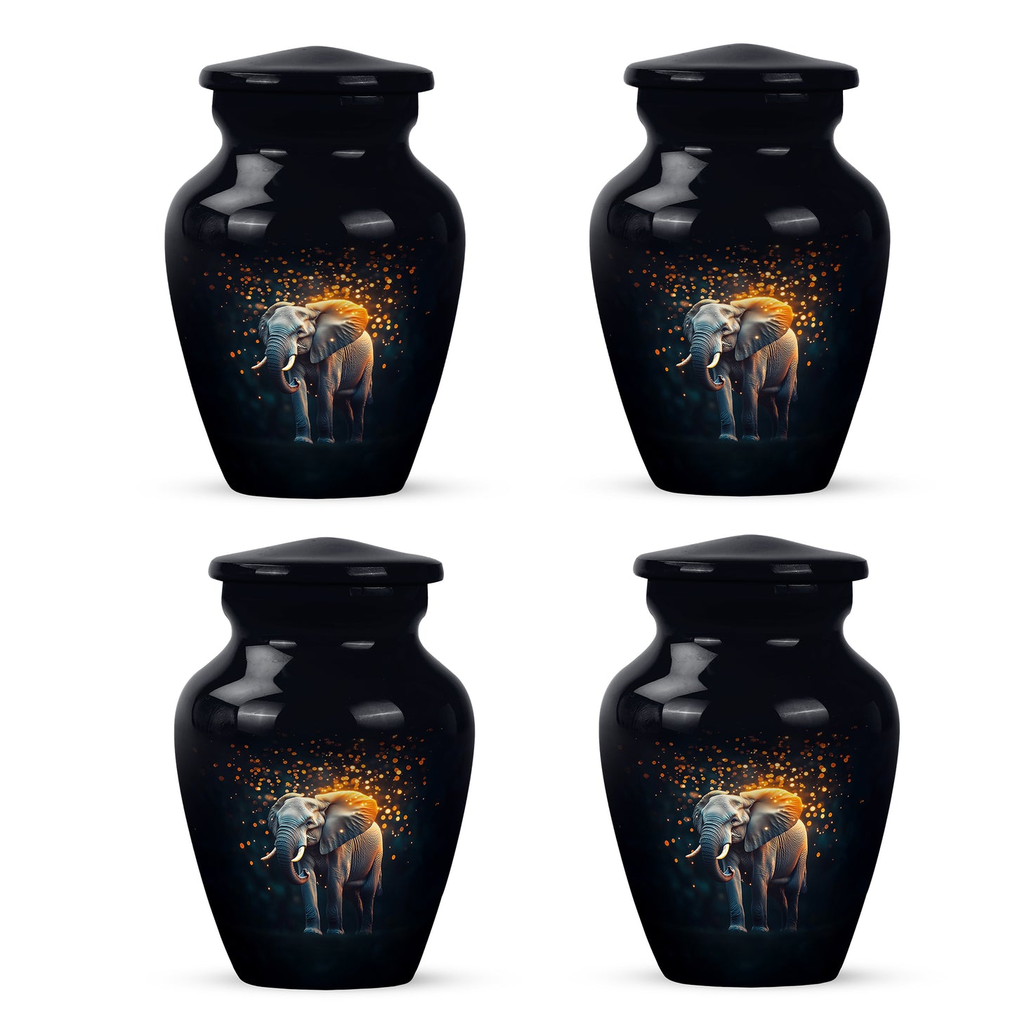Obsidian Black Elephant Cremation Urn side profile showing urn shape - elegant classic elephant relief with fine detailing - 10 inch aluminum urn for cremated remains