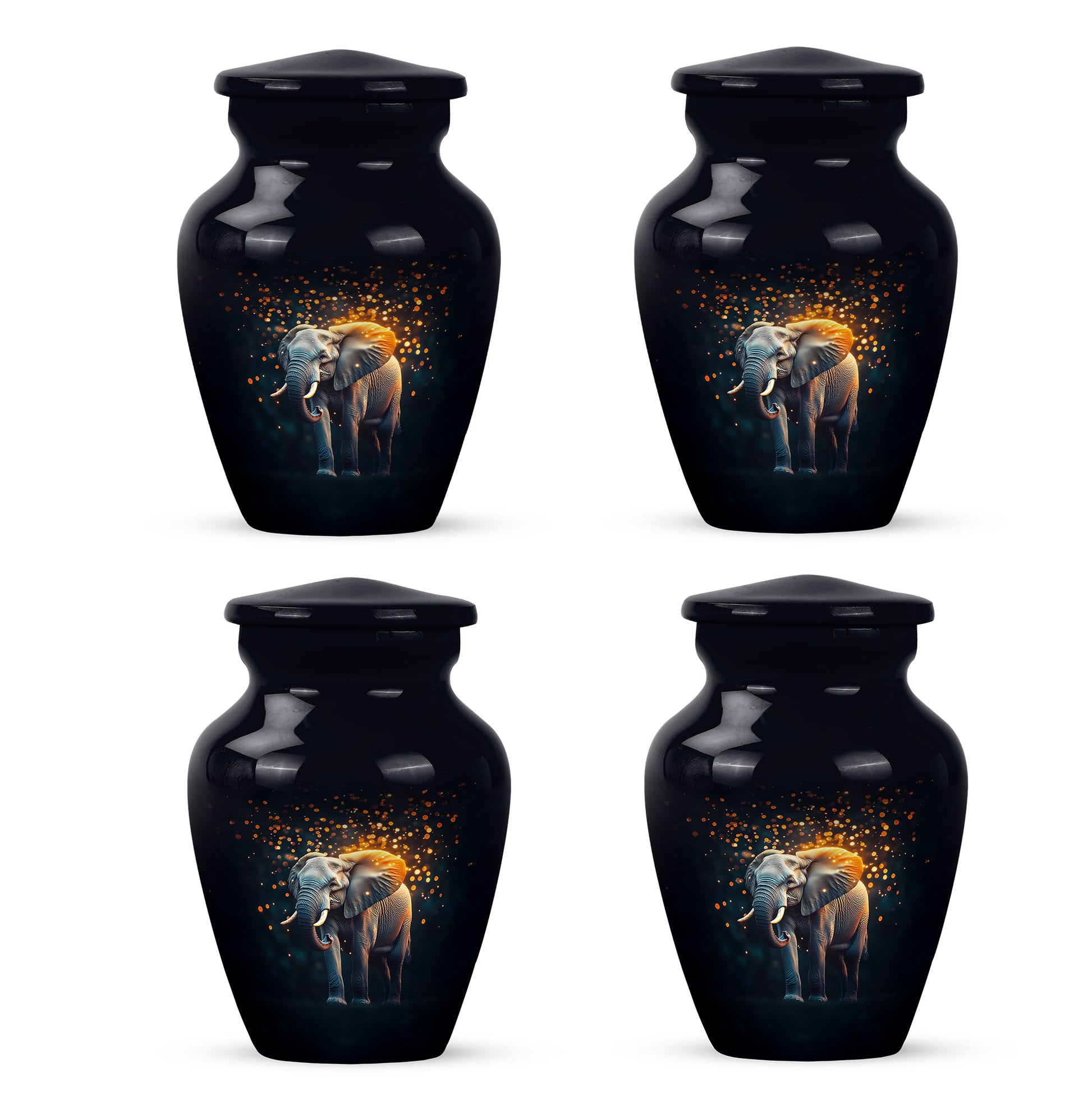 Obsidian Black Elephant Cremation Urn side profile showing urn shape - elegant classic elephant relief with fine detailing - 10 inch aluminum urn for cremated remains