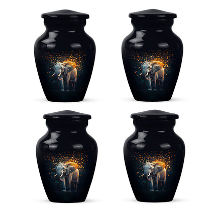 Obsidian Black Elephant Cremation Urn side profile showing urn shape - elegant classic elephant relief with fine detailing - 10 inch aluminum urn for cremated remains