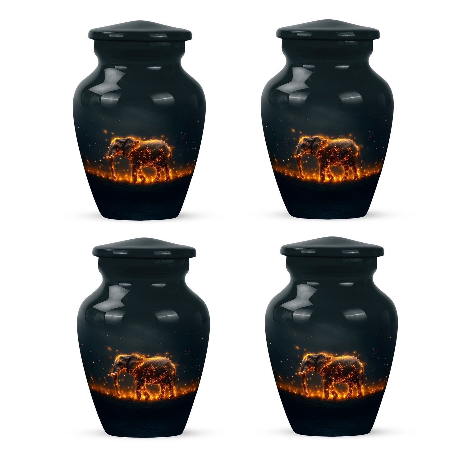 Ocean Teal Elephant Cremation Urn side profile showing urn shape - timeless elephant motif etched into premium metal - 10 inch aluminum urn for cremated remains