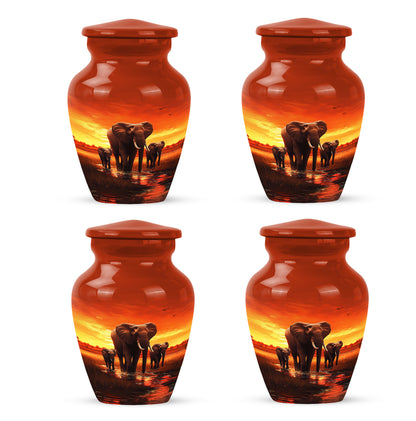 Rich Red Elephant Cremation Urn side profile showing urn shape - traditional elephant engraving with hand-polished finish - 10 inch aluminum urn for cremated remains